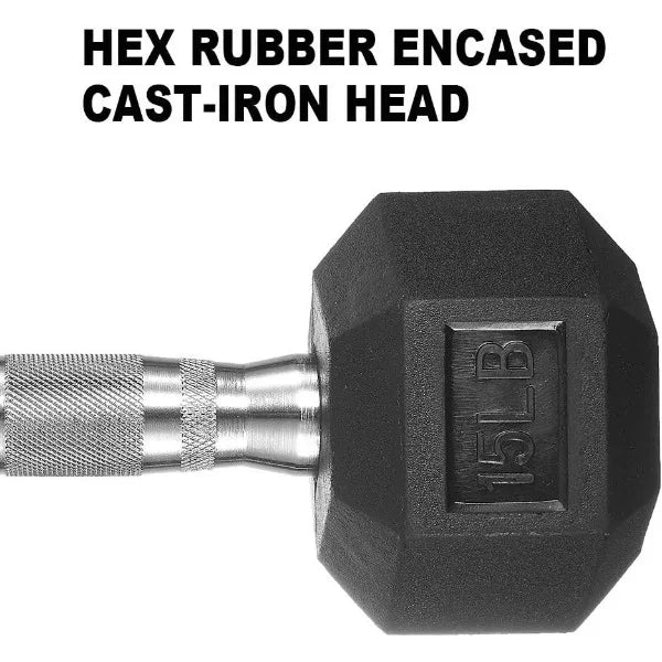 Set Of Rubber Encased Hex Dumbbells 105lbs