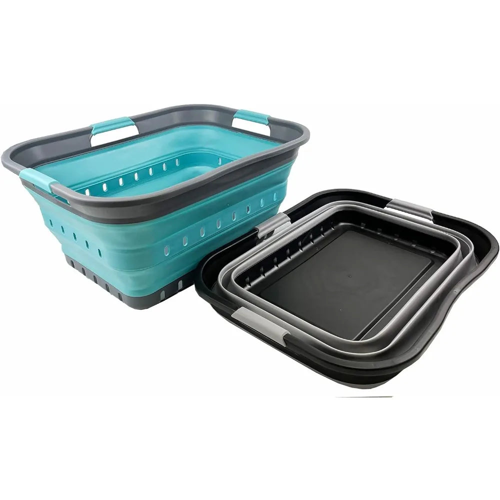 Collapsible Plastic Laundry Basket - Storage Container/Organizer
