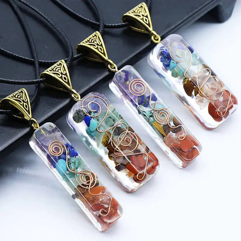 7 Chakra Healing Crystal Necklace Natural Colorful Stone