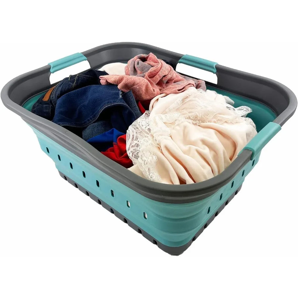 Collapsible Plastic Laundry Basket - Storage Container/Organizer