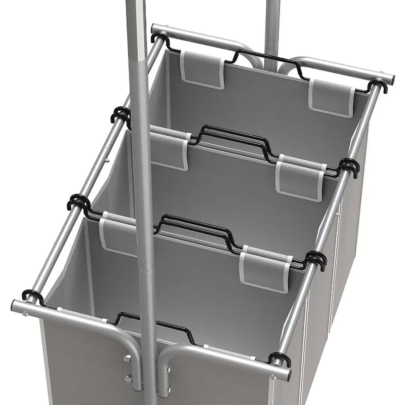 3 Bag Laundry Sorter Rolling Cart w/Garment Rack