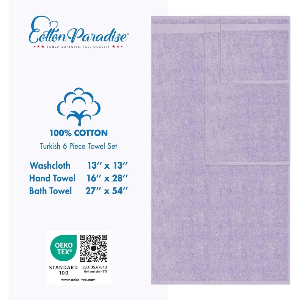 6 Piece Towel Set 100% Cotton Soft Turkish Towels