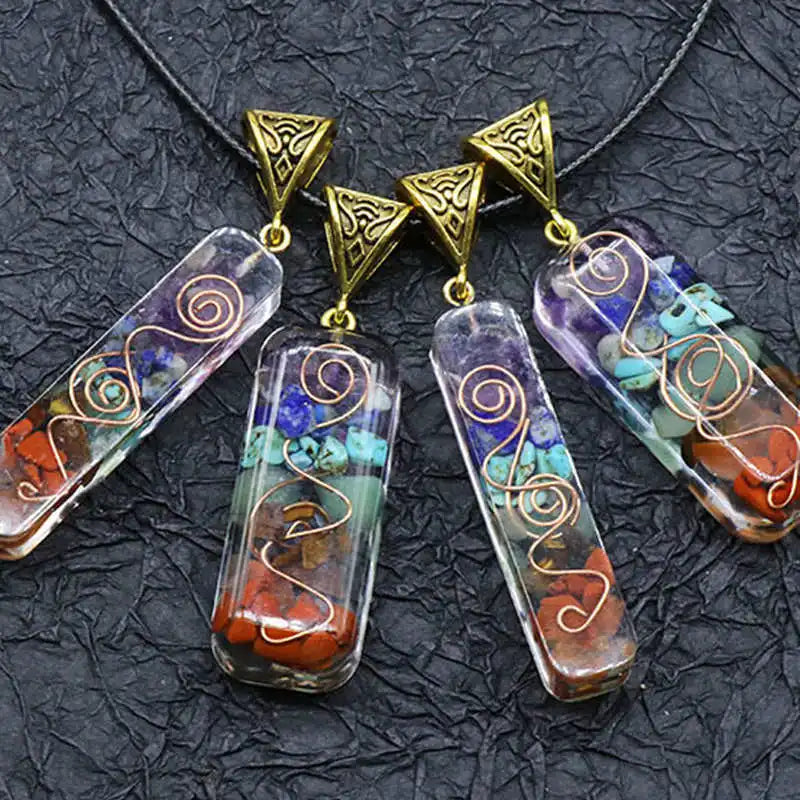 7 Chakra Healing Crystal Necklace Natural Colorful Stone