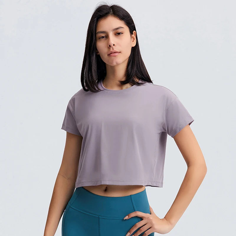 Loose Sexy Yoga Crop Top Short Sleeve