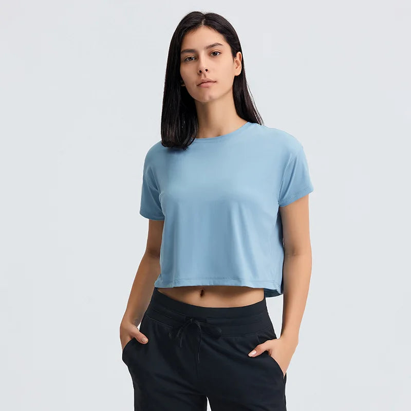 Loose Sexy Yoga Crop Top Short Sleeve