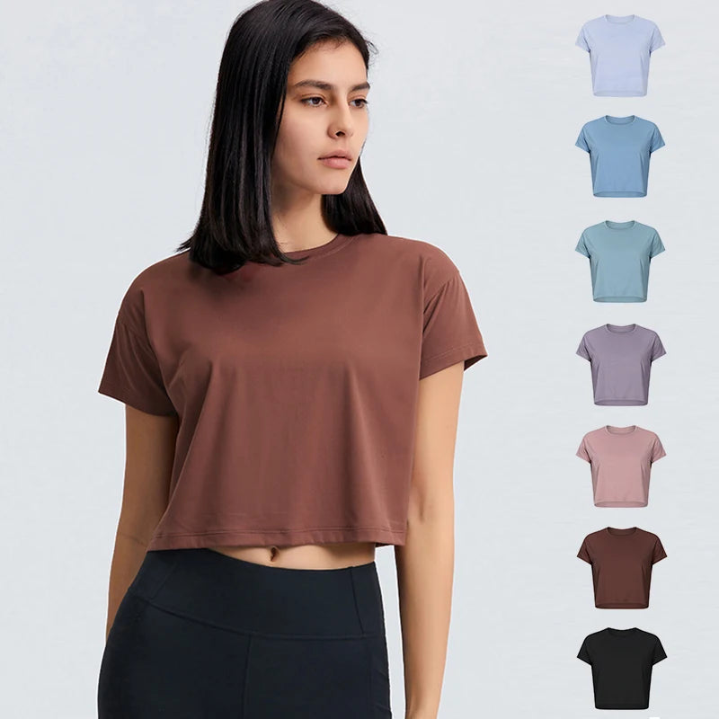 Loose Sexy Yoga Crop Top Short Sleeve