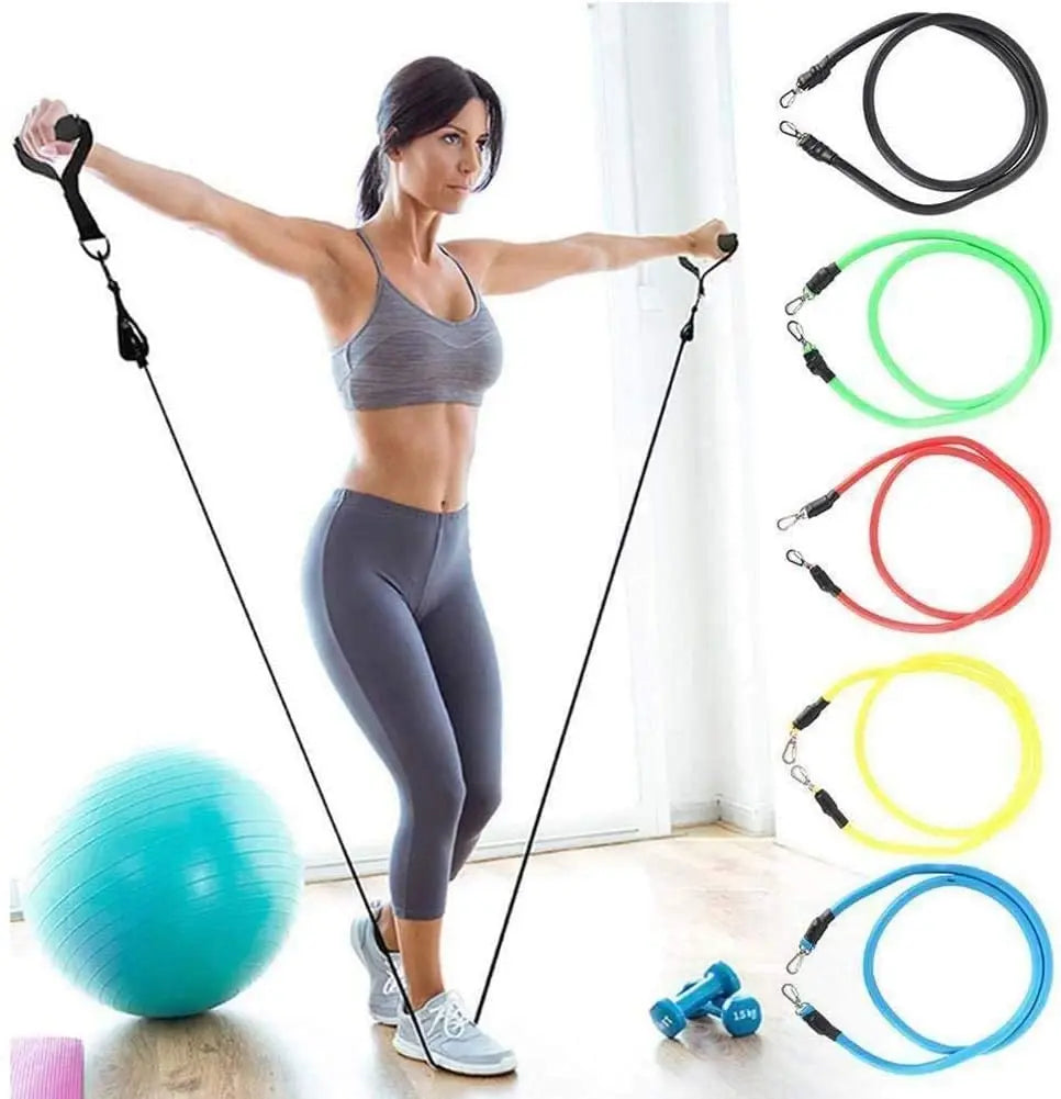 11 IN 1 Latex Resistance Bands, Yoga, CrossFit Fitness, Strengthening Pull Rope