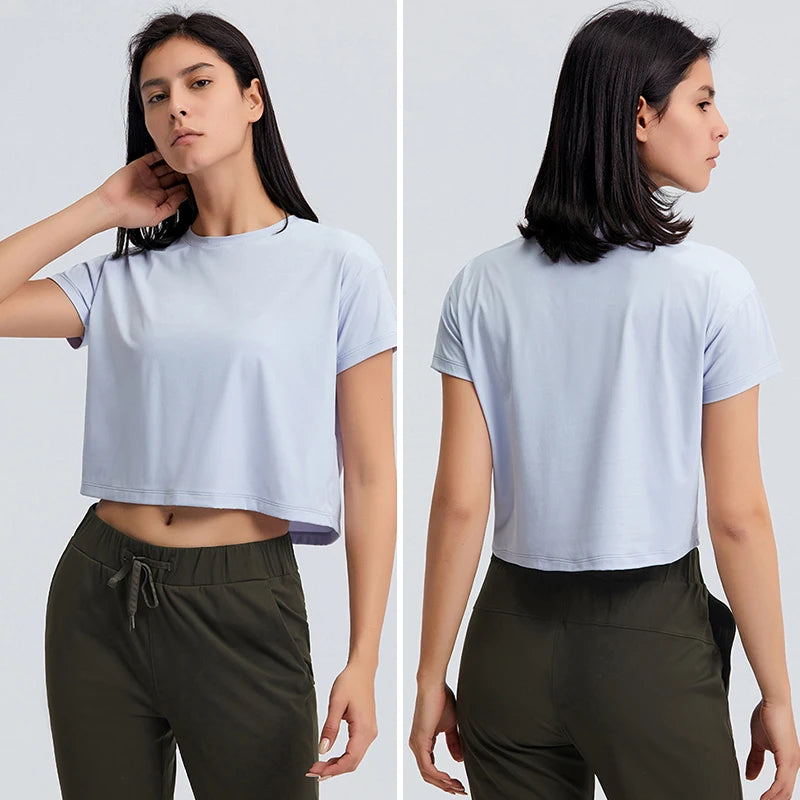 Loose Sexy Yoga Crop Top Short Sleeve