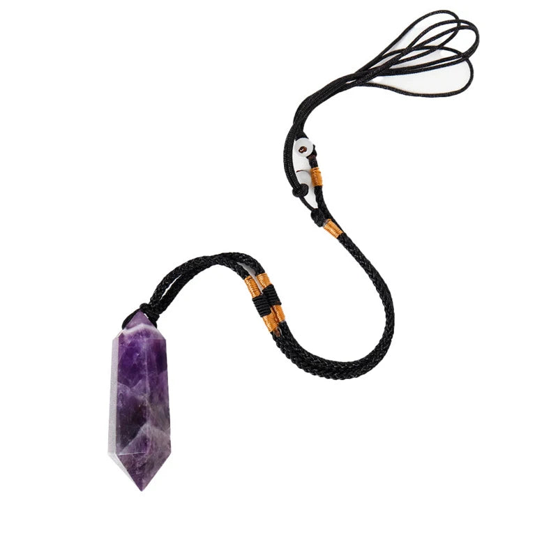 Natural Dream Amethyst Quartz Crystal Point Wand Pendant-Pendulum