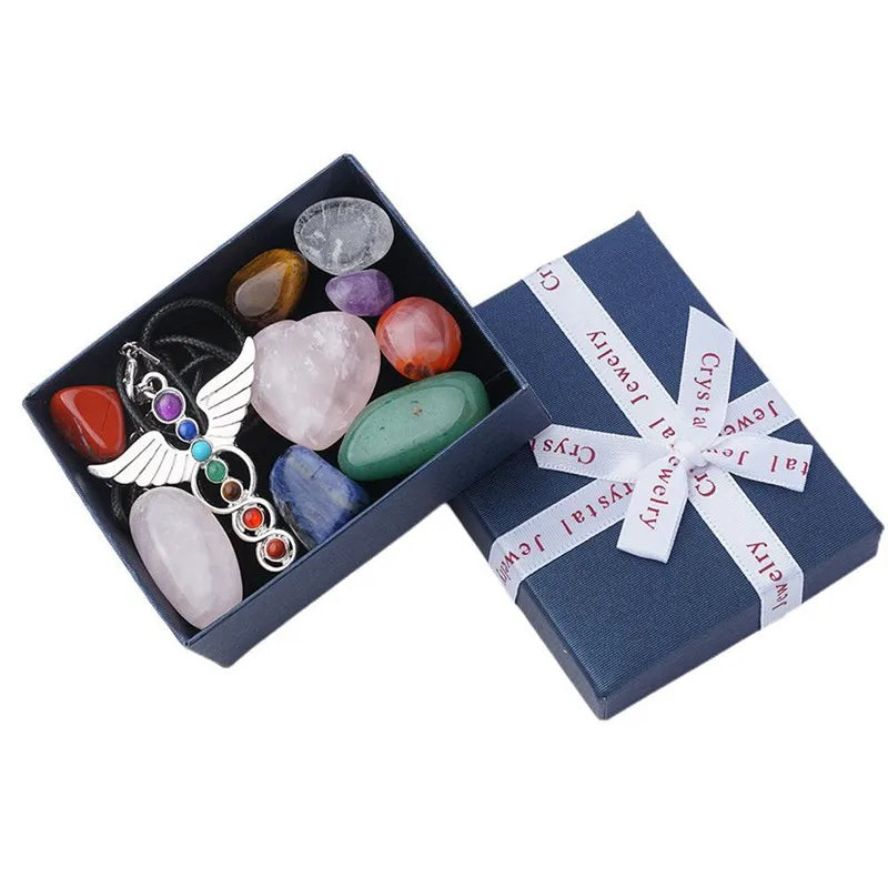 7 Chakra Healing Crystal Natural Rose Quartz Set W/ Gift Box