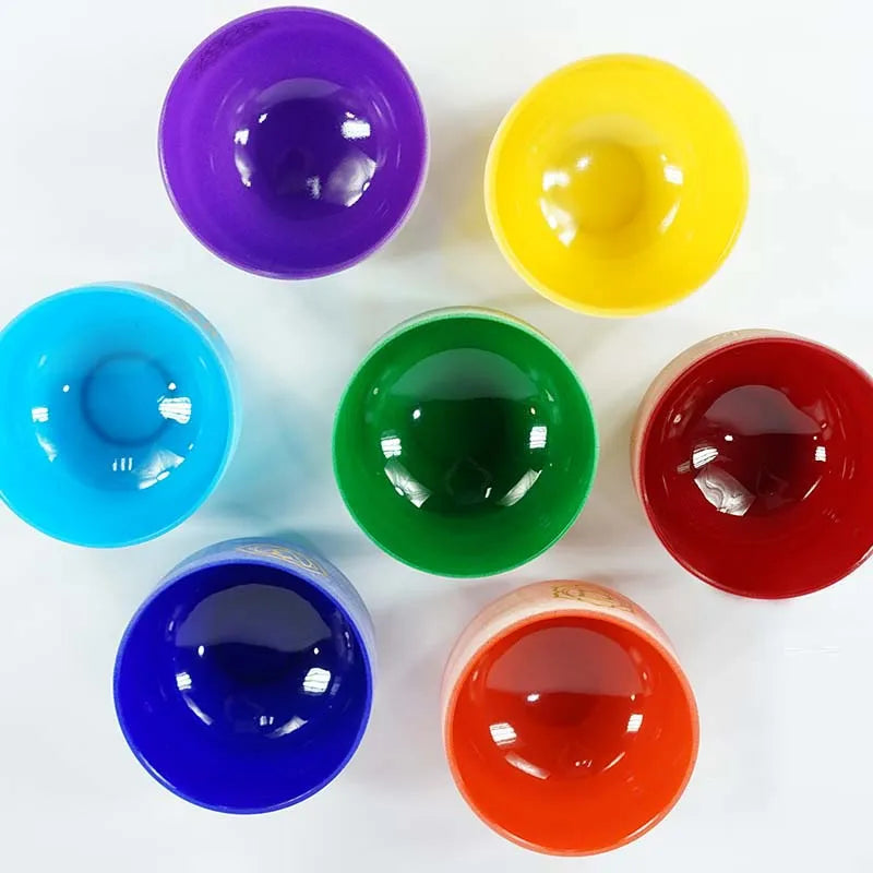 7-12 Inch 432hz Colored Crystal Singing Bowl Set 7 pcs