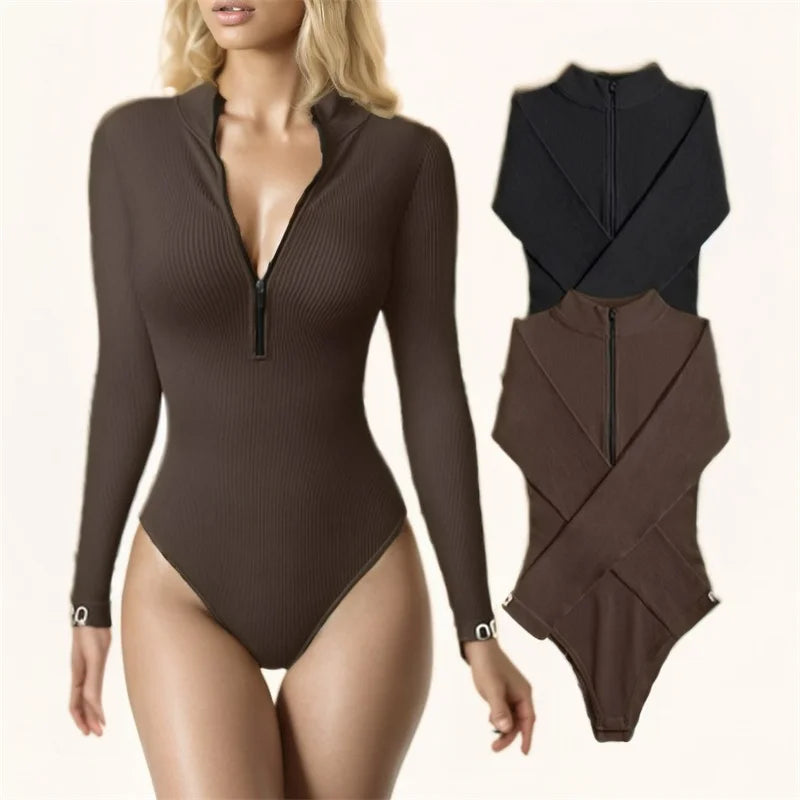 Women's Bodysuit Long Sleeves High Neck with Zipper