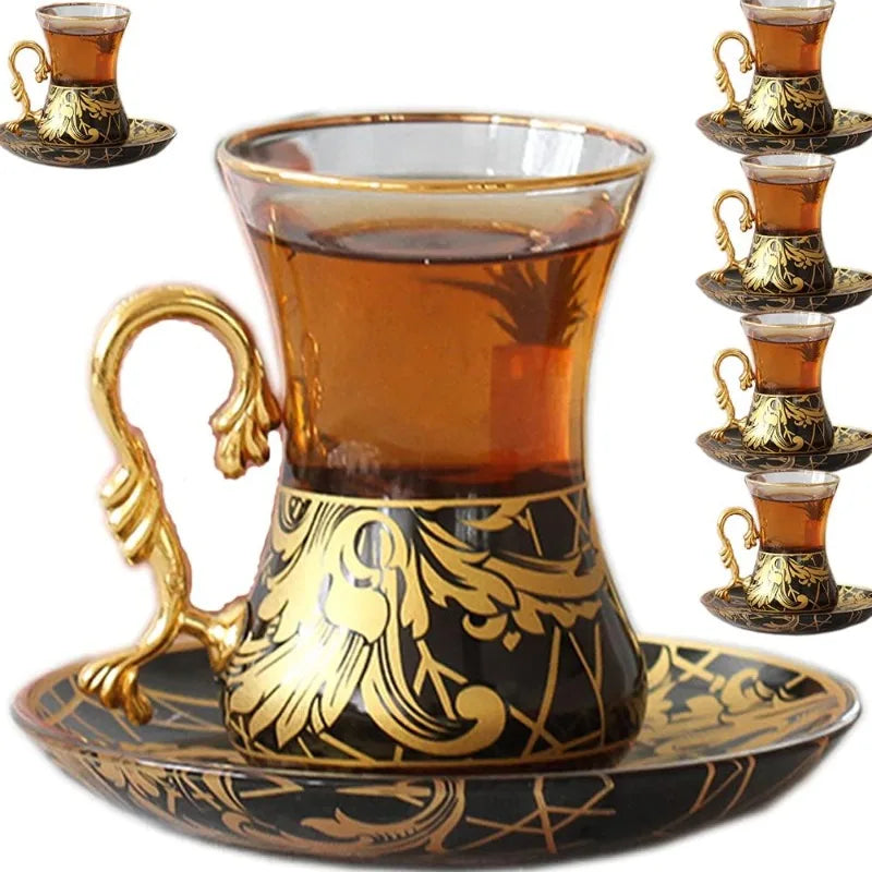 Turkish Tea Glasses Cups and Saucers Set of 6