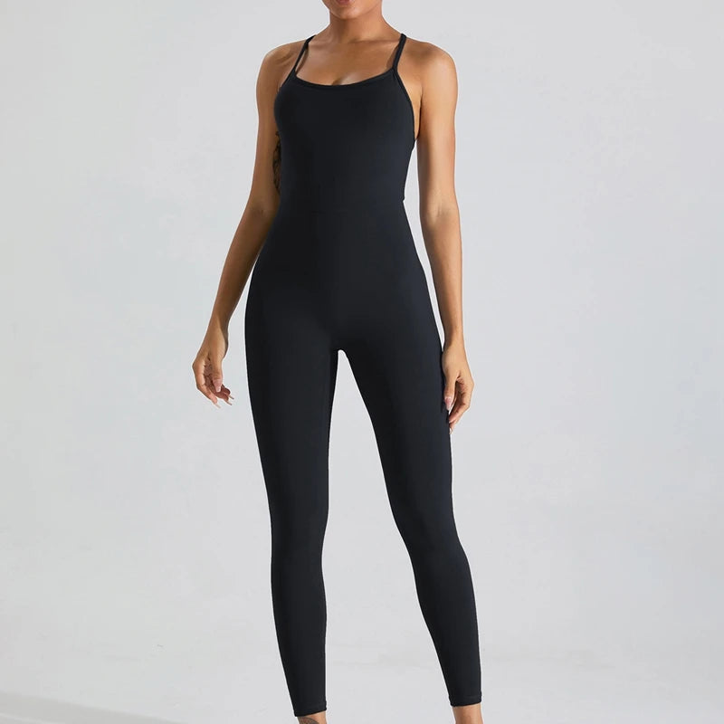 yoga sportswear High elasticity jumpsuit with Cross back design