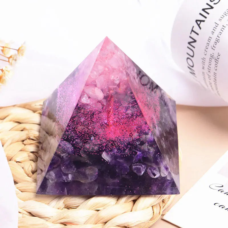 Natural Rose Quartz Crystal Tree of Life Pyramid