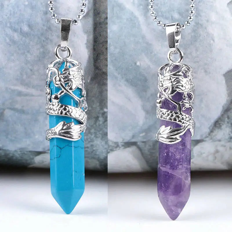 Natural Clear Opal, Amethyst, and Rose Quartz Pendant