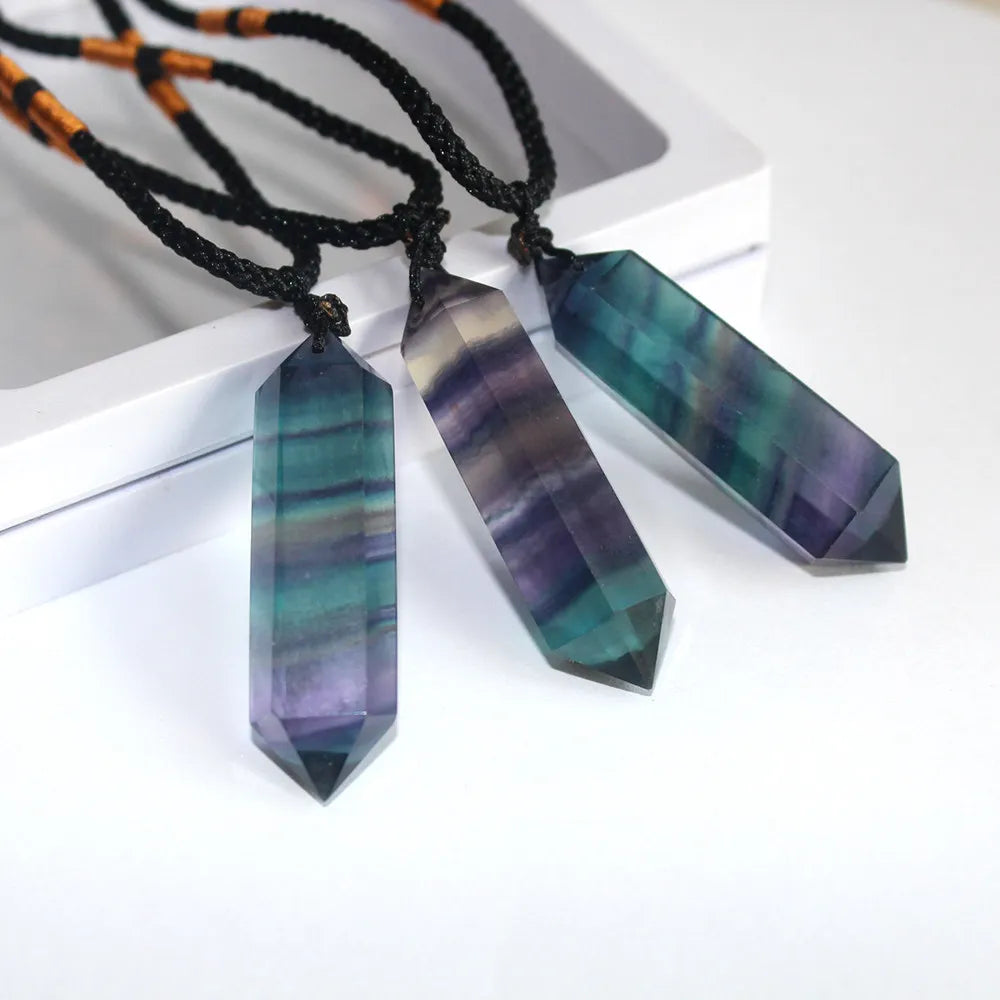 Natural Rainbow Fluorite Quartz Gem Stone Necklace