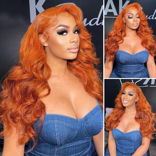 30 Inch Ginger Orange Body Wave, Lace Frontal Wig HD 13x4 Lace Human Hair