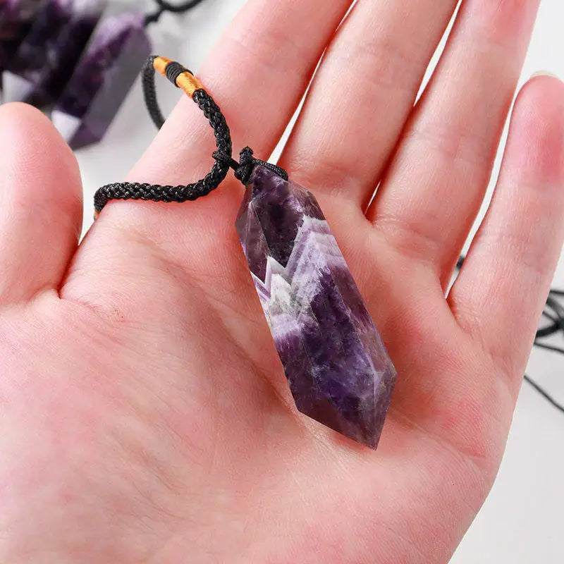 Natural Dream Amethyst Quartz Crystal Point Wand Pendant-Pendulum