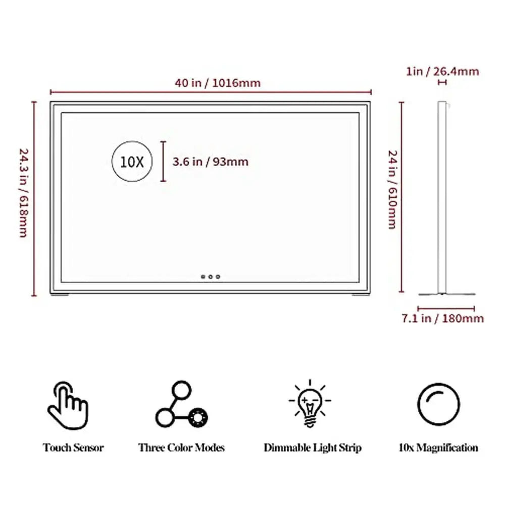 Large LED Lighted Vanity Mirror with 10x Magnifier Smart Touch