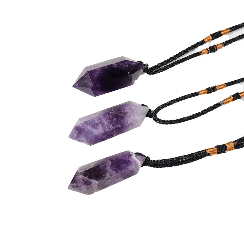 Natural Dream Amethyst Quartz Crystal Point Wand Pendant-Pendulum