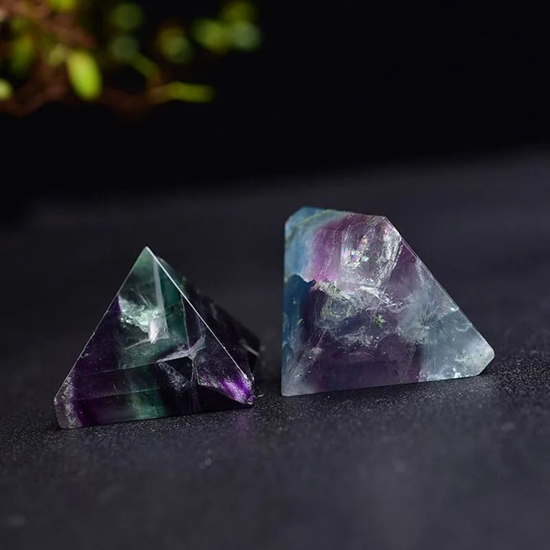 Raw Natural Rainbow Fluorite Quartz Crystal Pyramid