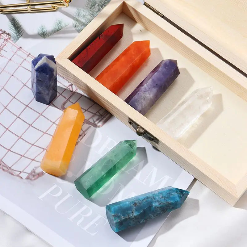 AAA Natural Candy Chakra Stone Set W/ Wooden Gift Box