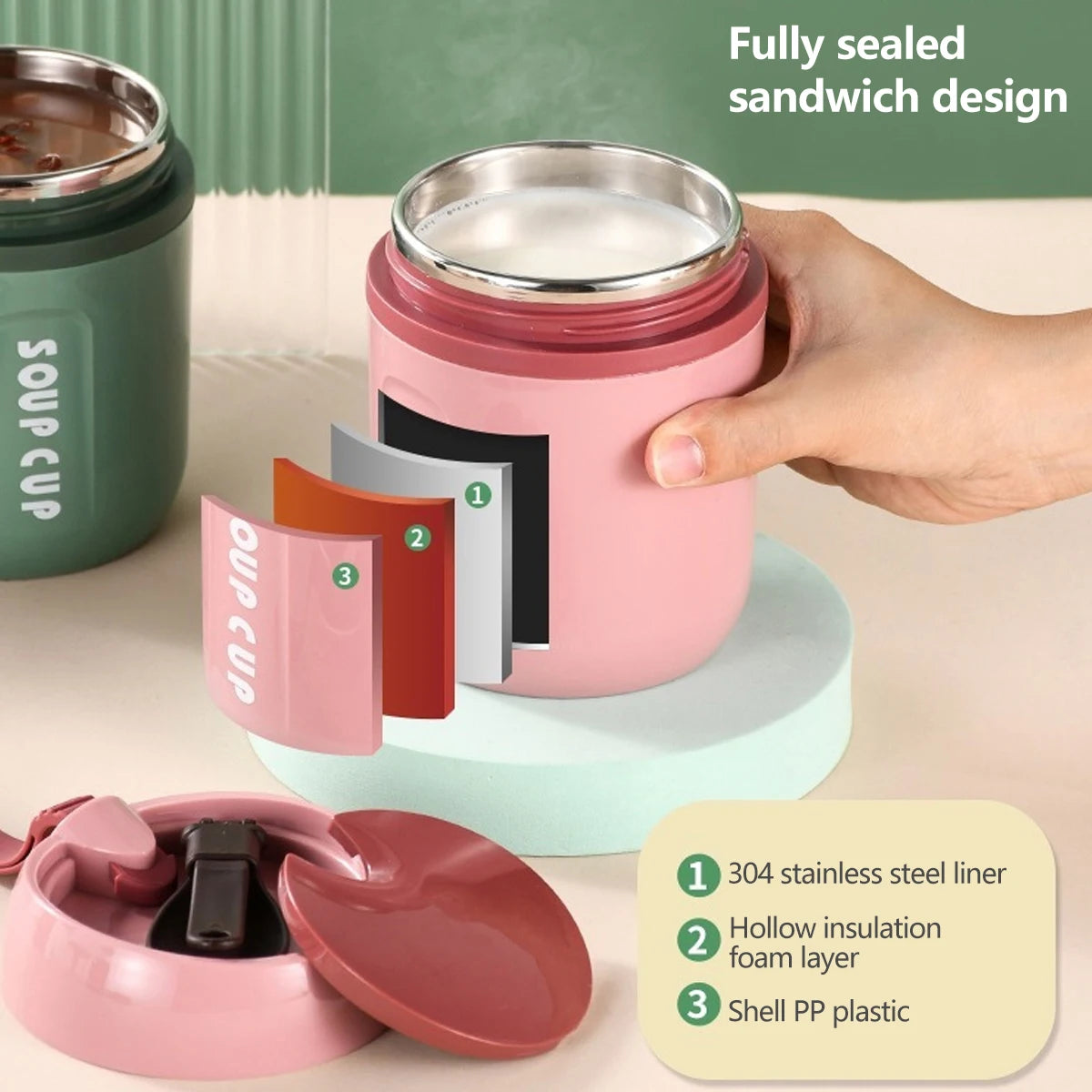 480ml Mini Thermal Lunch Box Stainless Steel Container with Spoon