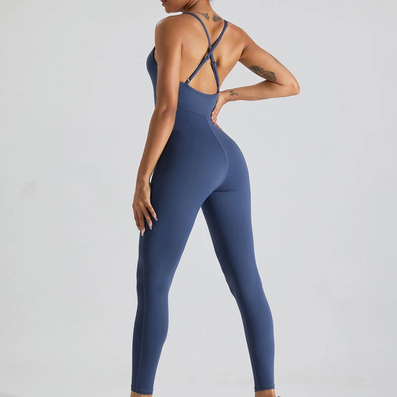 yoga sportswear High elasticity jumpsuit with Cross back design