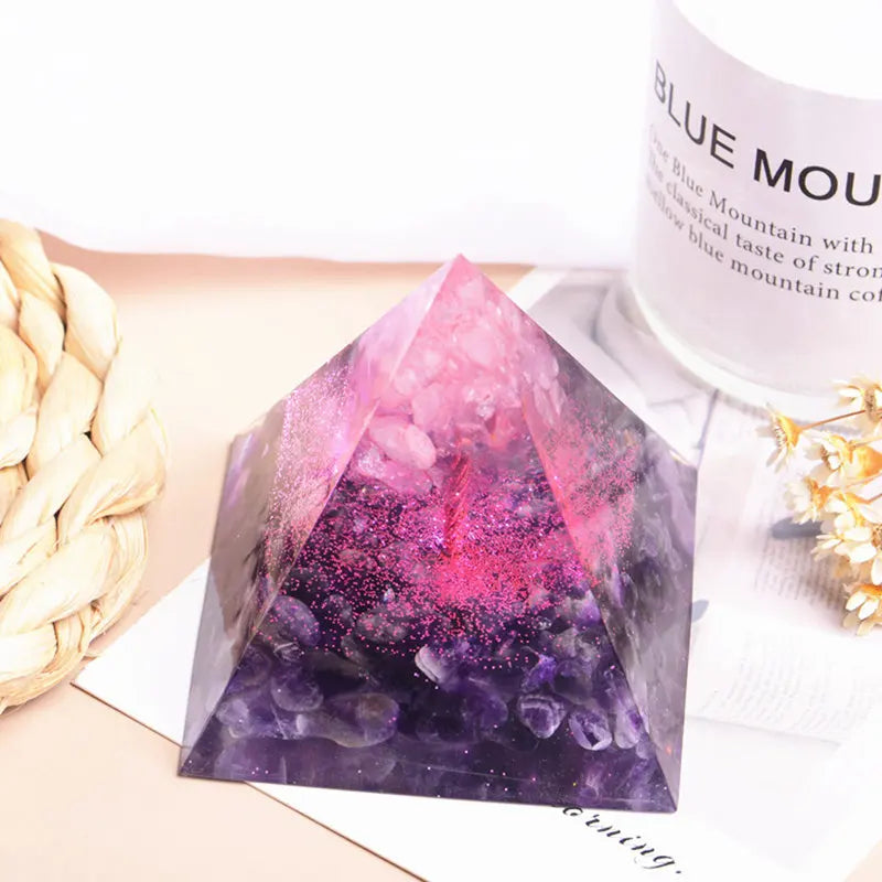 Natural Rose Quartz Crystal Tree of Life Pyramid