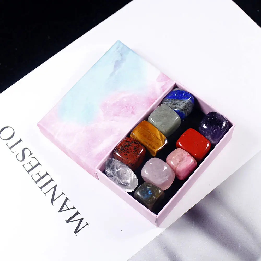 10Pcs Natural Chakra Healing Crystal Polished Tumbled Stone Set Mineral Rock Quartz Gemstone Yoga Feng Shui Decor W/ Gift Box