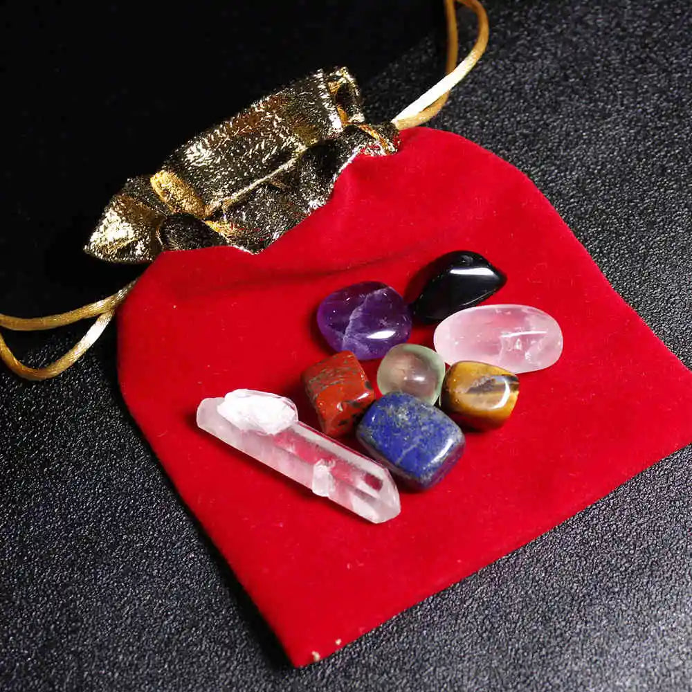 7 Chakra Stones Set: Polished Stone Balance Kit W/ Carry Pouch