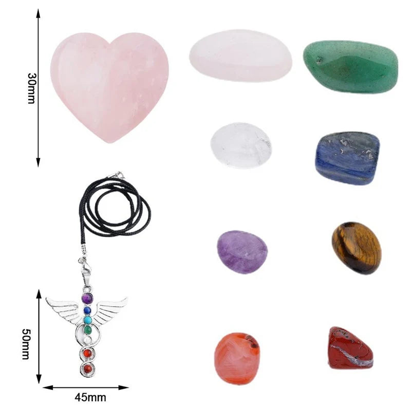 7 Chakra Healing Crystal Natural Rose Quartz Set W/ Gift Box