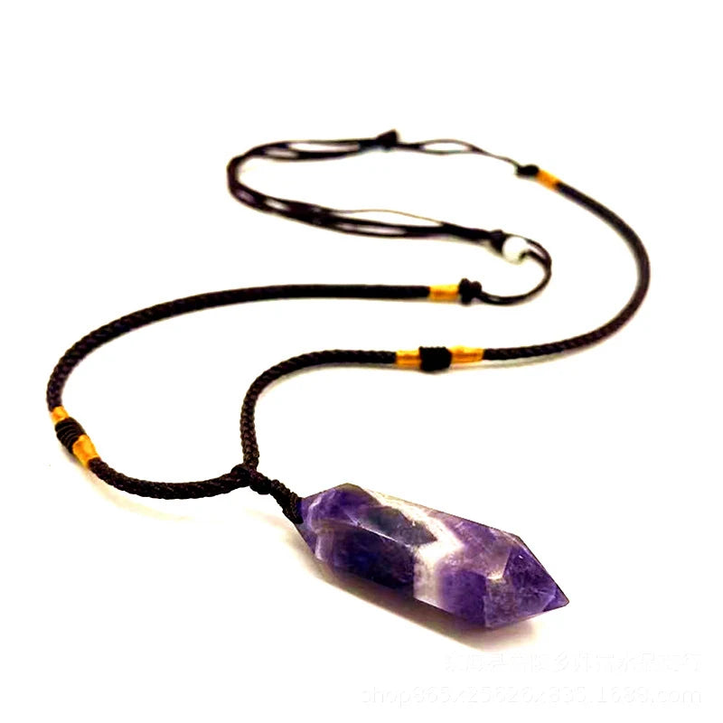 Natural Dream Amethyst Quartz Crystal Point Wand Pendant-Pendulum