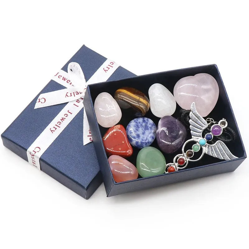 7 Chakra Healing Crystal Natural Rose Quartz Set W/ Gift Box