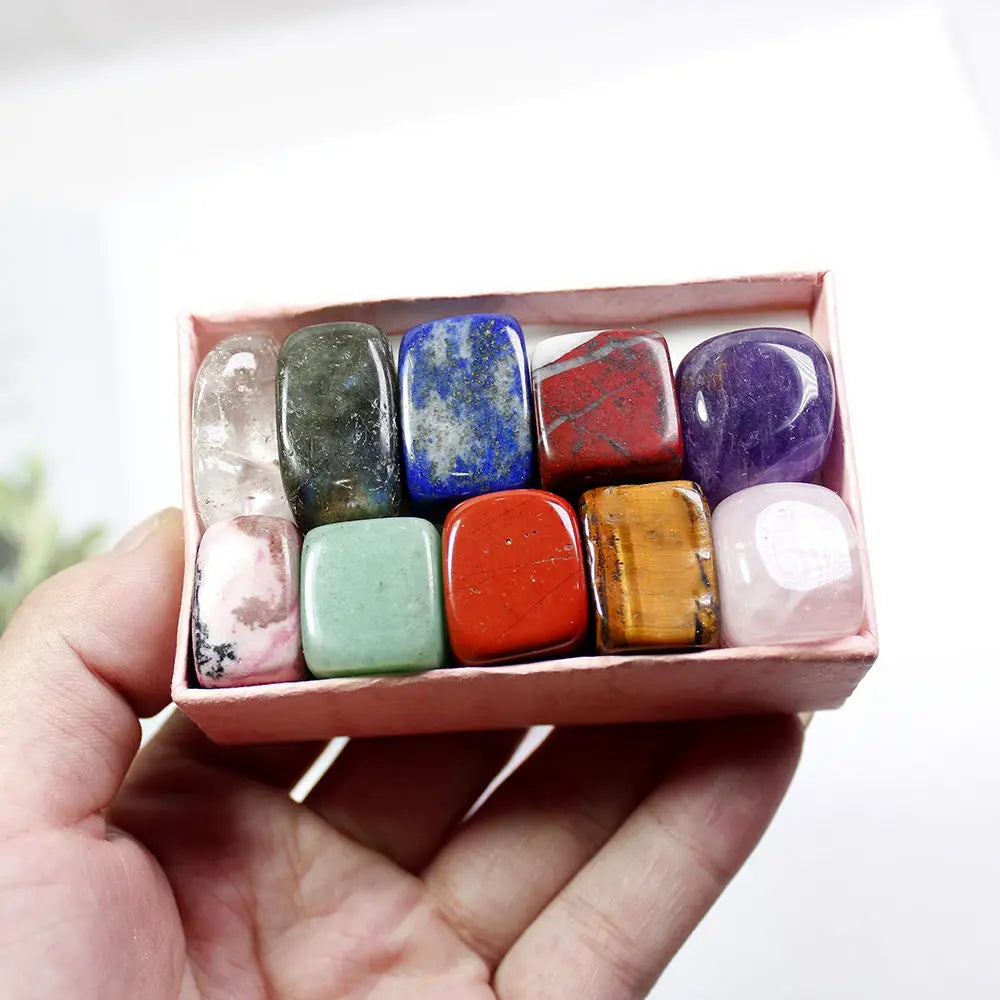 10Pcs Natural Chakra Healing Crystal Polished Tumbled Stone Set Mineral Rock Quartz Gemstone Yoga Feng Shui Decor W/ Gift Box