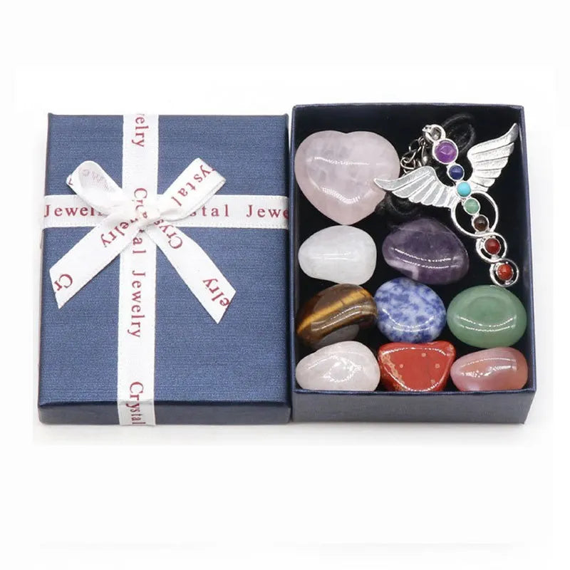 7 Chakra Healing Crystal Natural Rose Quartz Set W/ Gift Box