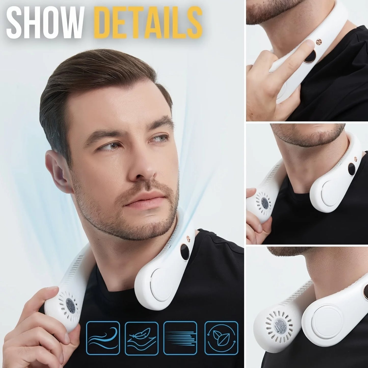 Portable Rechargeable Bladeless Neck Fan - 360° Cooling