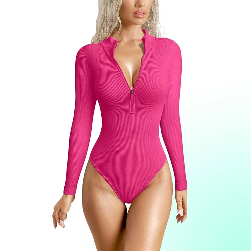 Women's Bodysuit Long Sleeves High Neck with Zipper