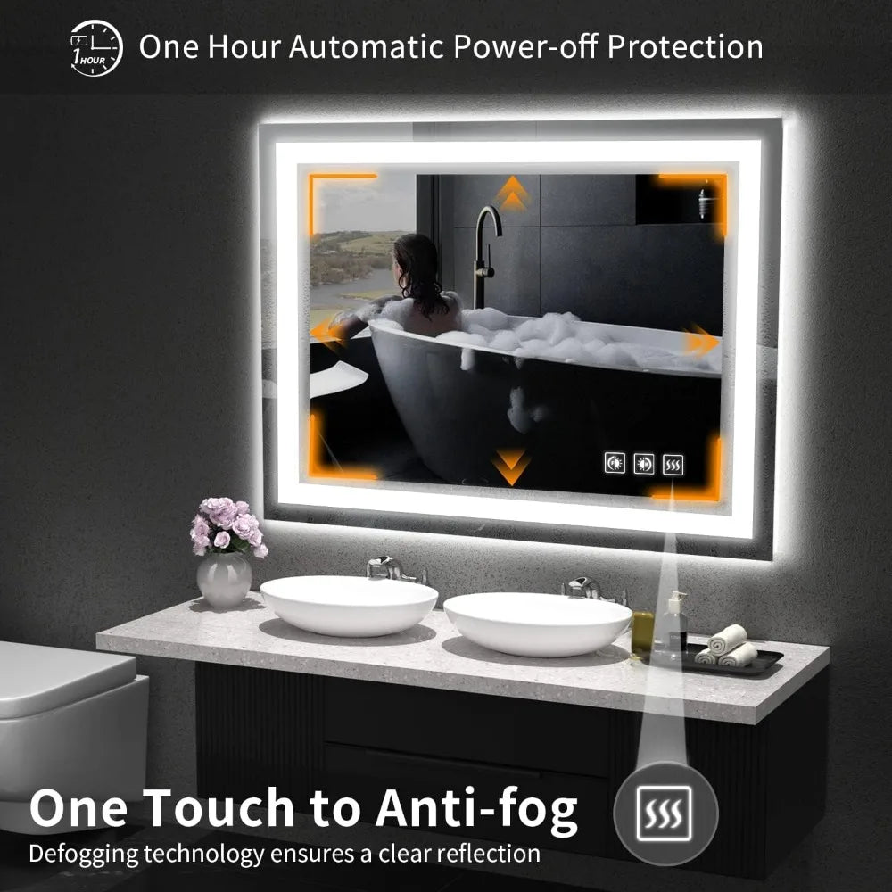 48x36 Inch Backlit + Front Lit Bathroom Vanity Mirror, Shatter-Proof