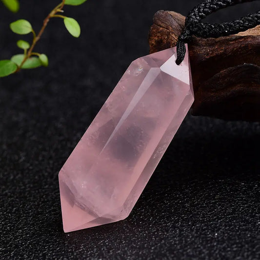 Natural Pink Rose Quartz Crystal Point Pendant