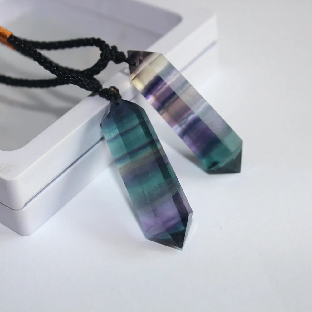 Natural Rainbow Fluorite Quartz Gem Stone Necklace