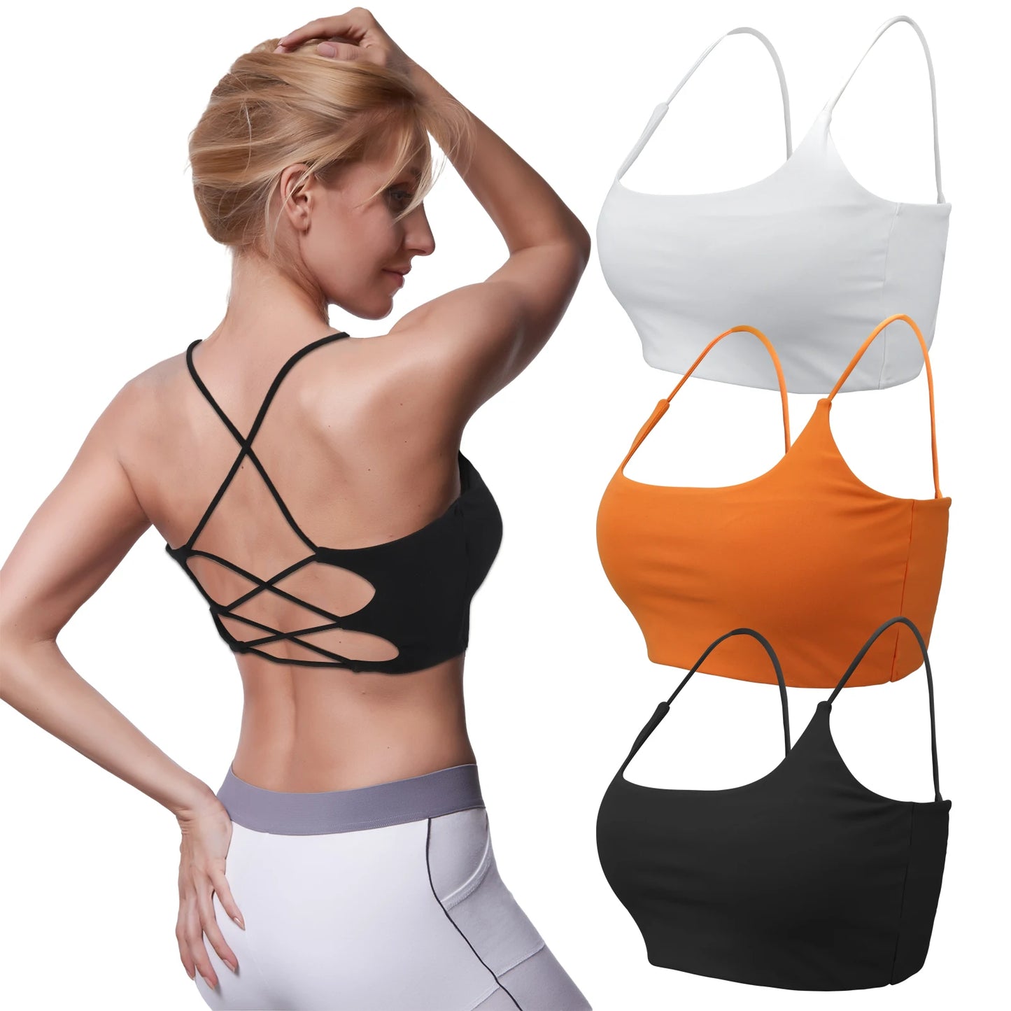 3 PCS Sports Bra Criss Cross Straps with Removable Padding