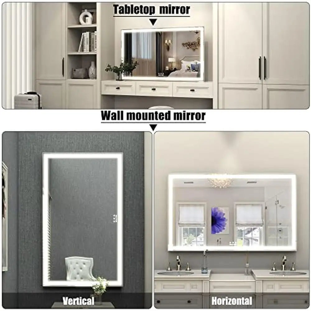 Large LED Lighted Vanity Mirror with 10x Magnifier Smart Touch