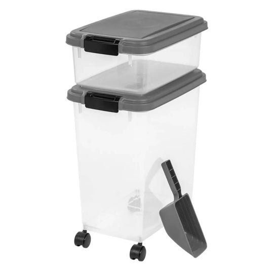 12 Qt. and 33 Qt. Airtight Pet Food Storage Combo with a Scoop in Clear