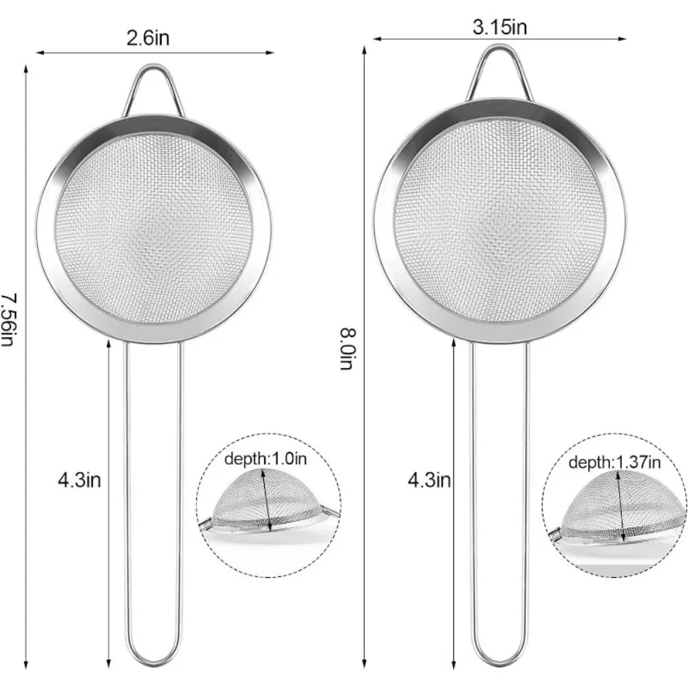 2 Pack Fine Mesh Strainer, for Steeping Loose Leaf Tea, Cocktail