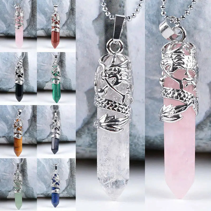 Natural Clear Opal, Amethyst, and Rose Quartz Pendant