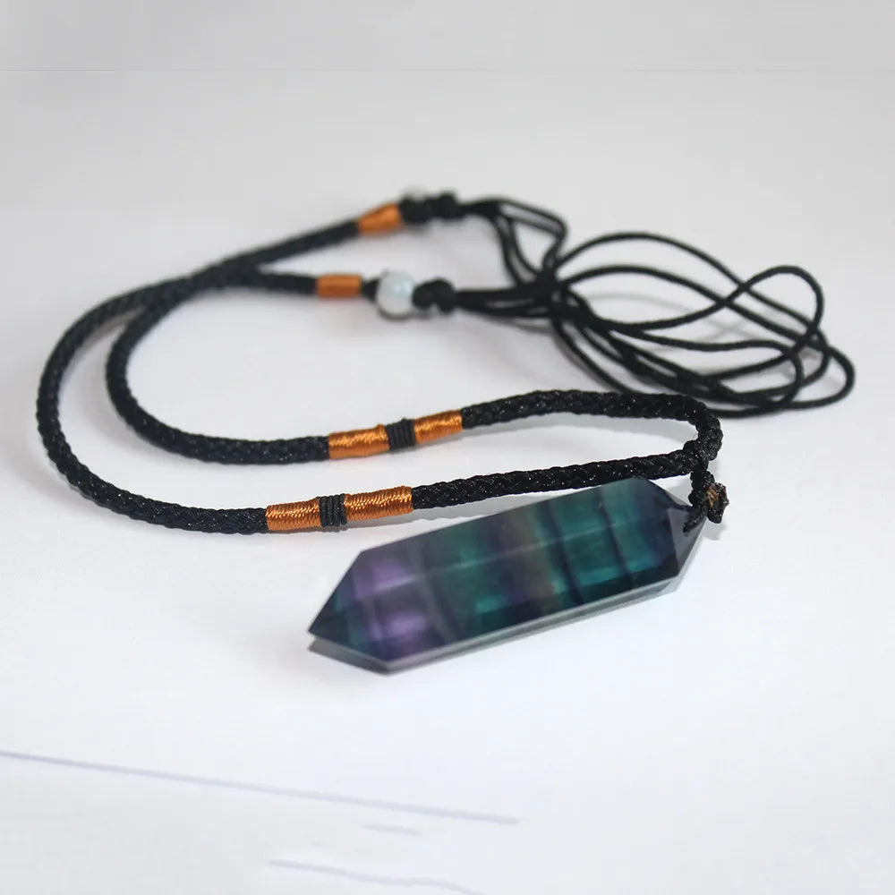 Natural Rainbow Fluorite Quartz Gem Stone Necklace