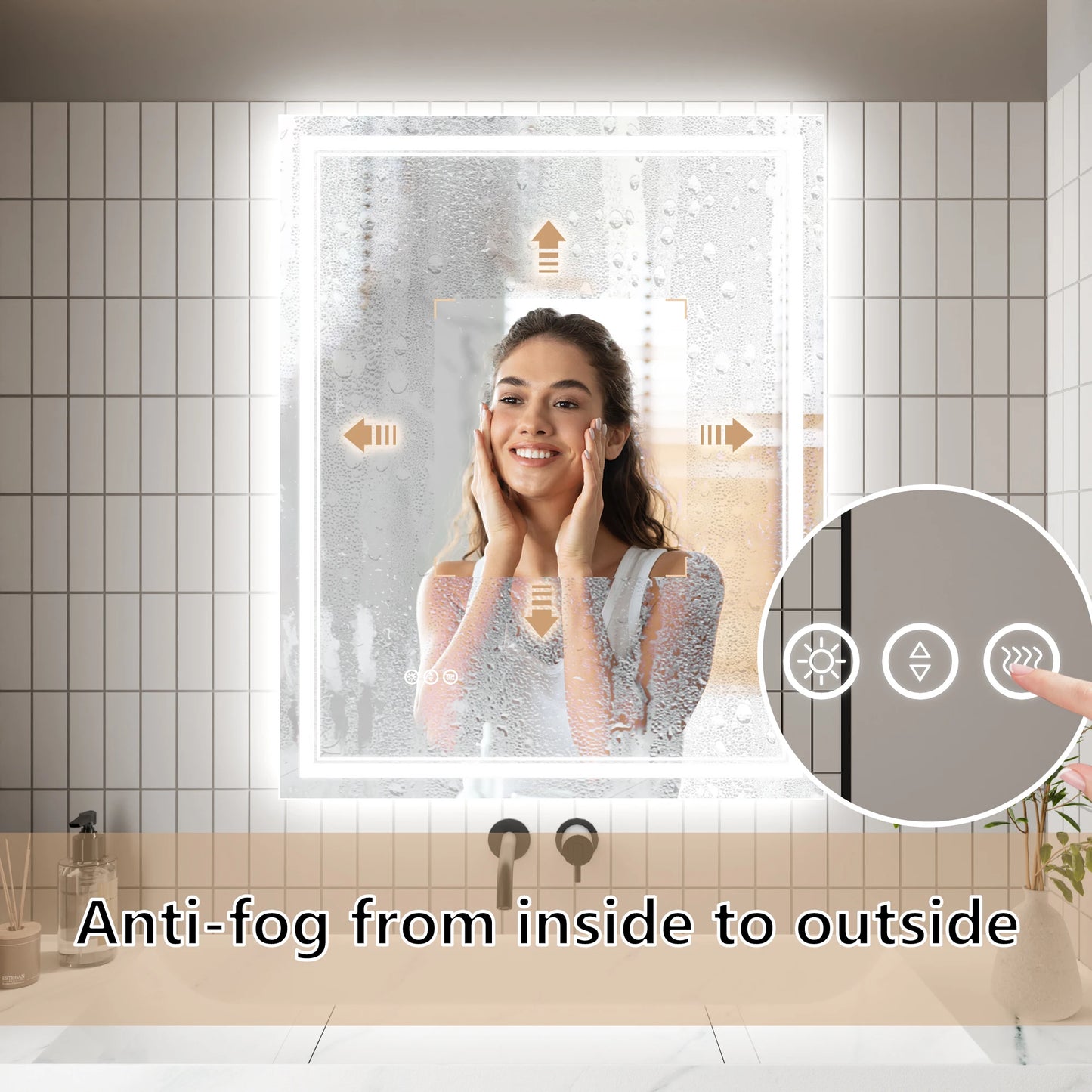 Vanity Mirror with Light, Temperature Control, Vertical & Horizontal Wall Mount